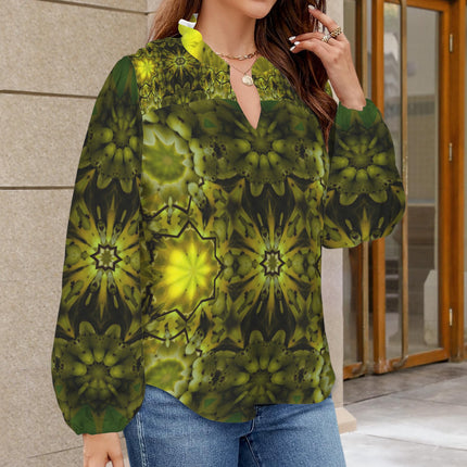 V Neck Pleated Long Sleeve Forest