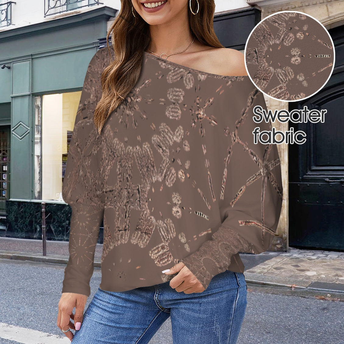 Batwing Long Sleeve Top Coffee and Copper Graphic