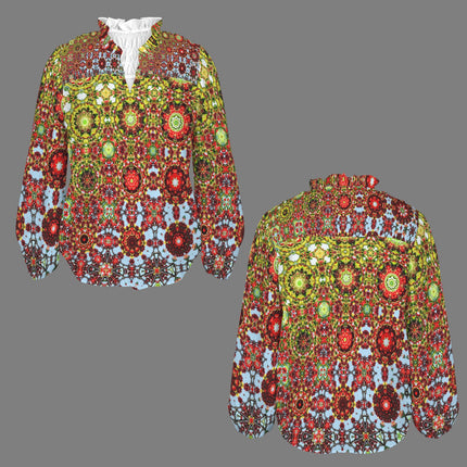 V Neck Long Sleeve Blouse Buffalo Berries Multi