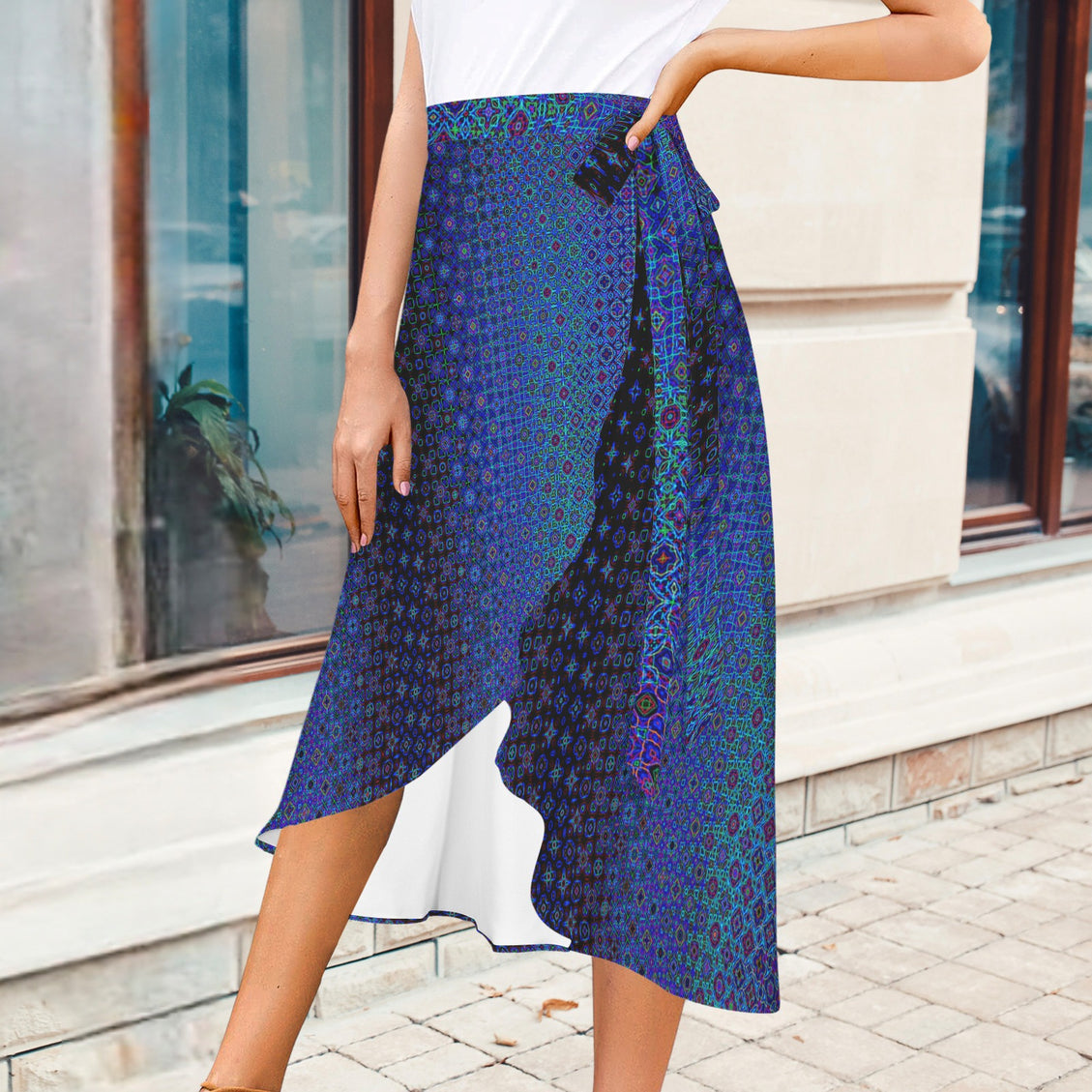 Tie Waist Wrap Skirt Blue Lights Ombre