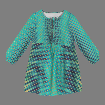 Long Sleeve Tie Front Tunic Peacock Turquoise Ombre