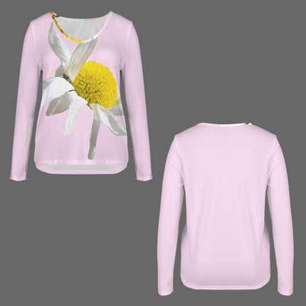 V Neck Long Sleeve Sweater Daisy Pink