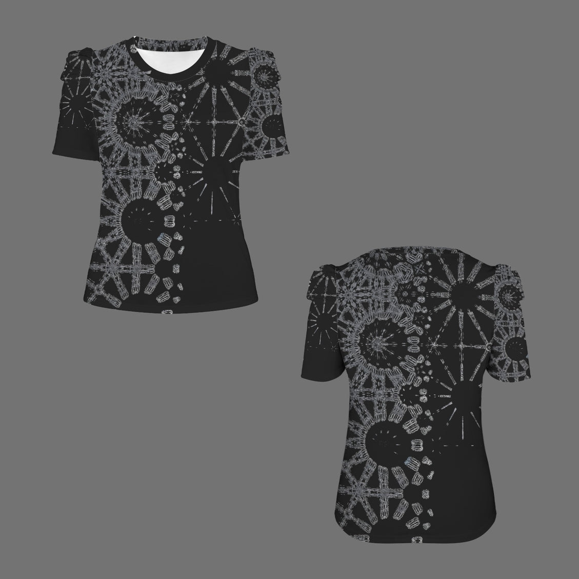 Puff Sleeve T-Shirt Black and Silver Metallic Graphic