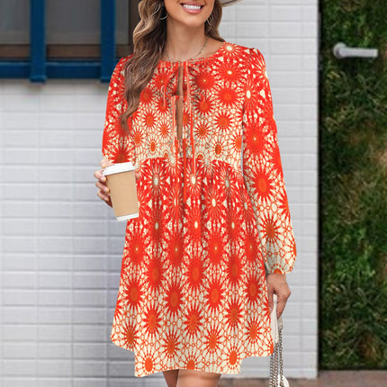 Long Sleeve Tie Front Tunic Orange Sunset