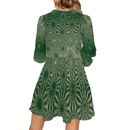 V Neck Flowy Dress Forest Green