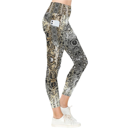 High Waist Pockets Yoga Leggings Shimmering Feathers