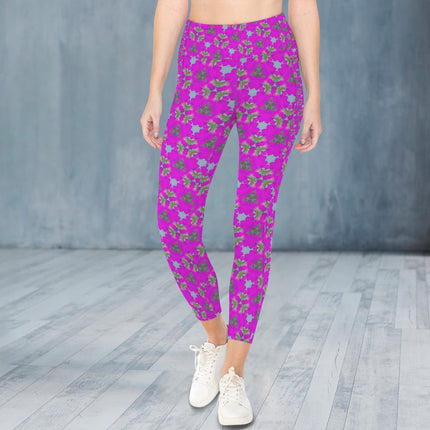 High Waist Pockets Yoga Leggings Fuchsia Floral