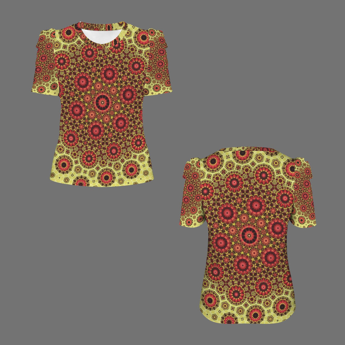 Puff Sleeve T-Shirt Fall Leaves Yellow and Red