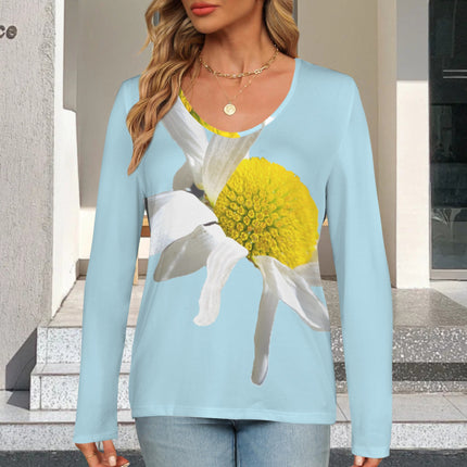 V Neck Long Sleeve Sweater Daisy Blue