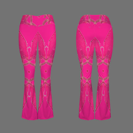 Flare Leggings Red Leaves Hot Pink