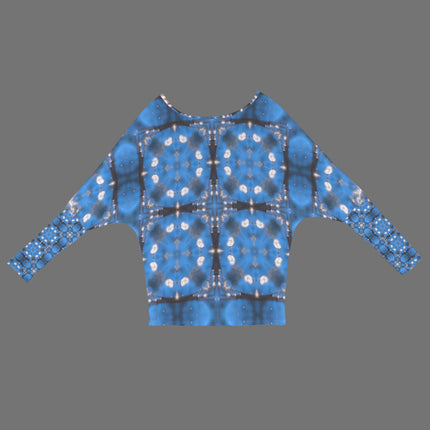 Batwing Long Sleeve Sweater Frosty Trees Blue Tartan Plaid