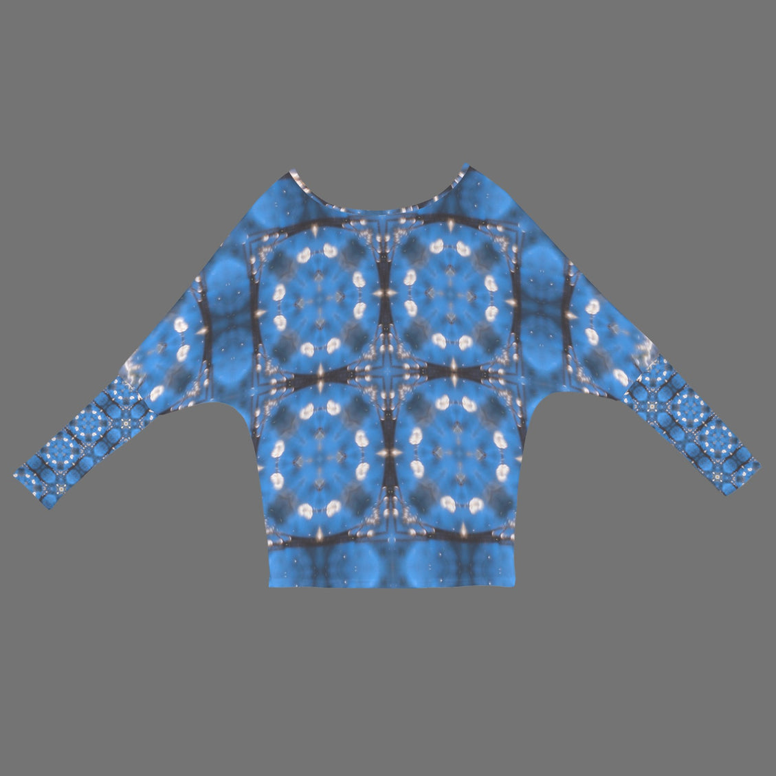 Batwing Long Sleeve Sweater Frosty Trees Blue Tartan Plaid