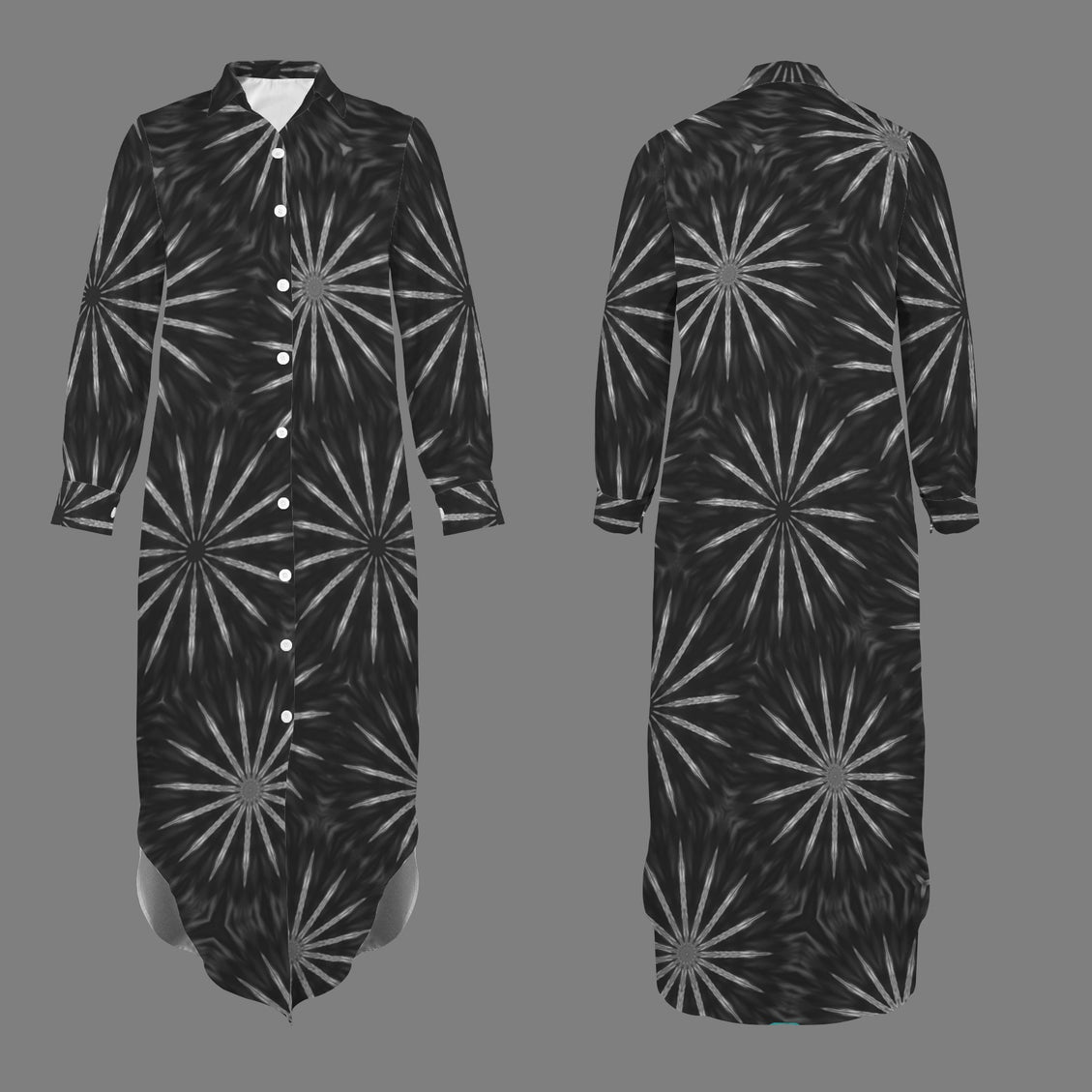 Long Sleeve Shirt Dress Black and Silver Starburst