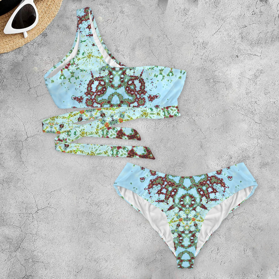 One Shoulder Asymmetrical Bikini Buffalo Berries Blue