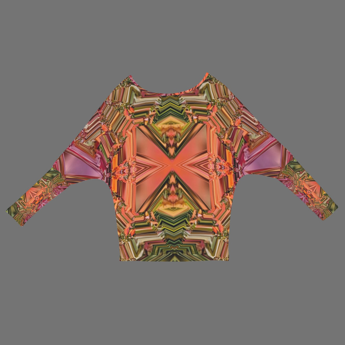 Batwing Long Sleeve Top Fall Leaves Geometric