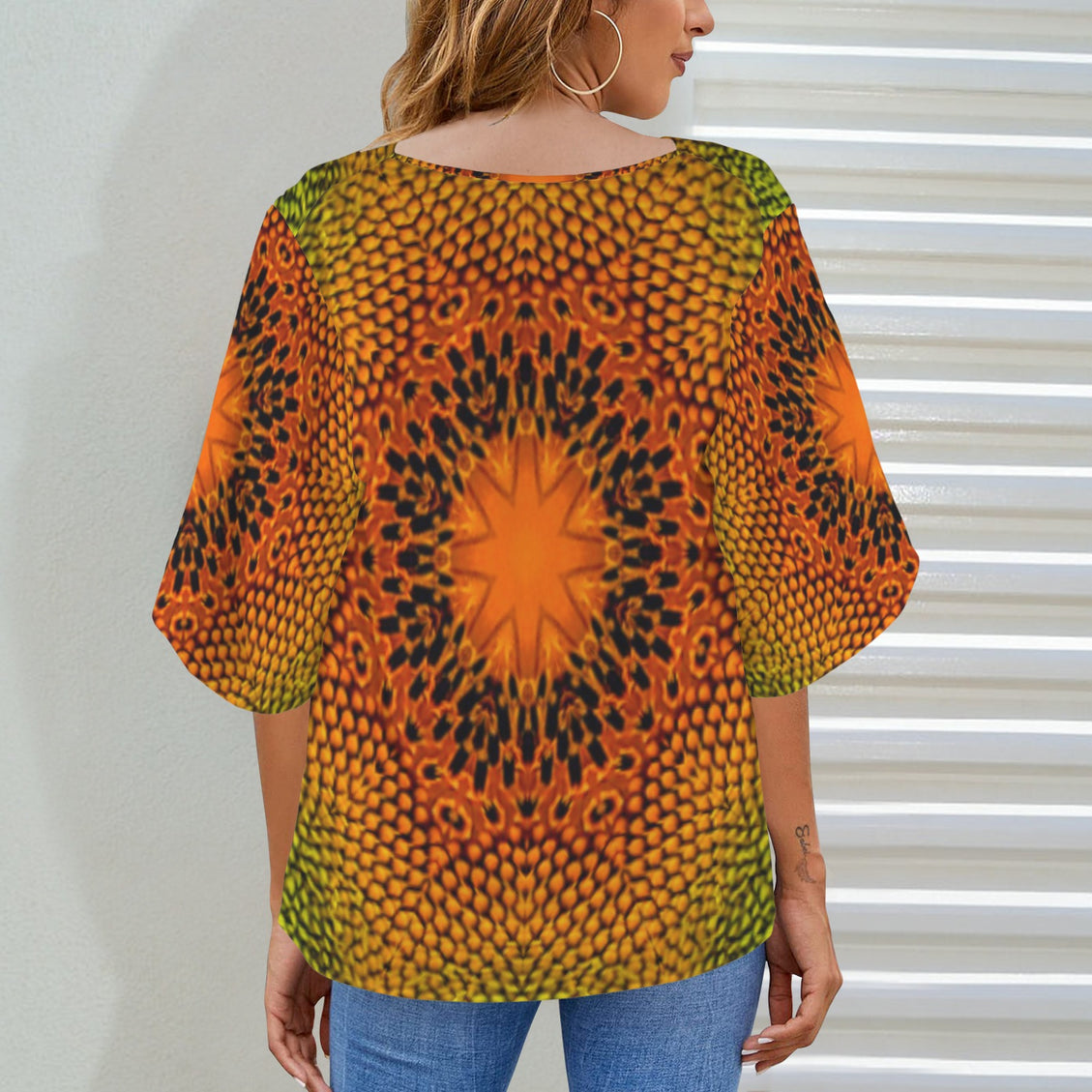 Draped Neck Blouse Sunflower