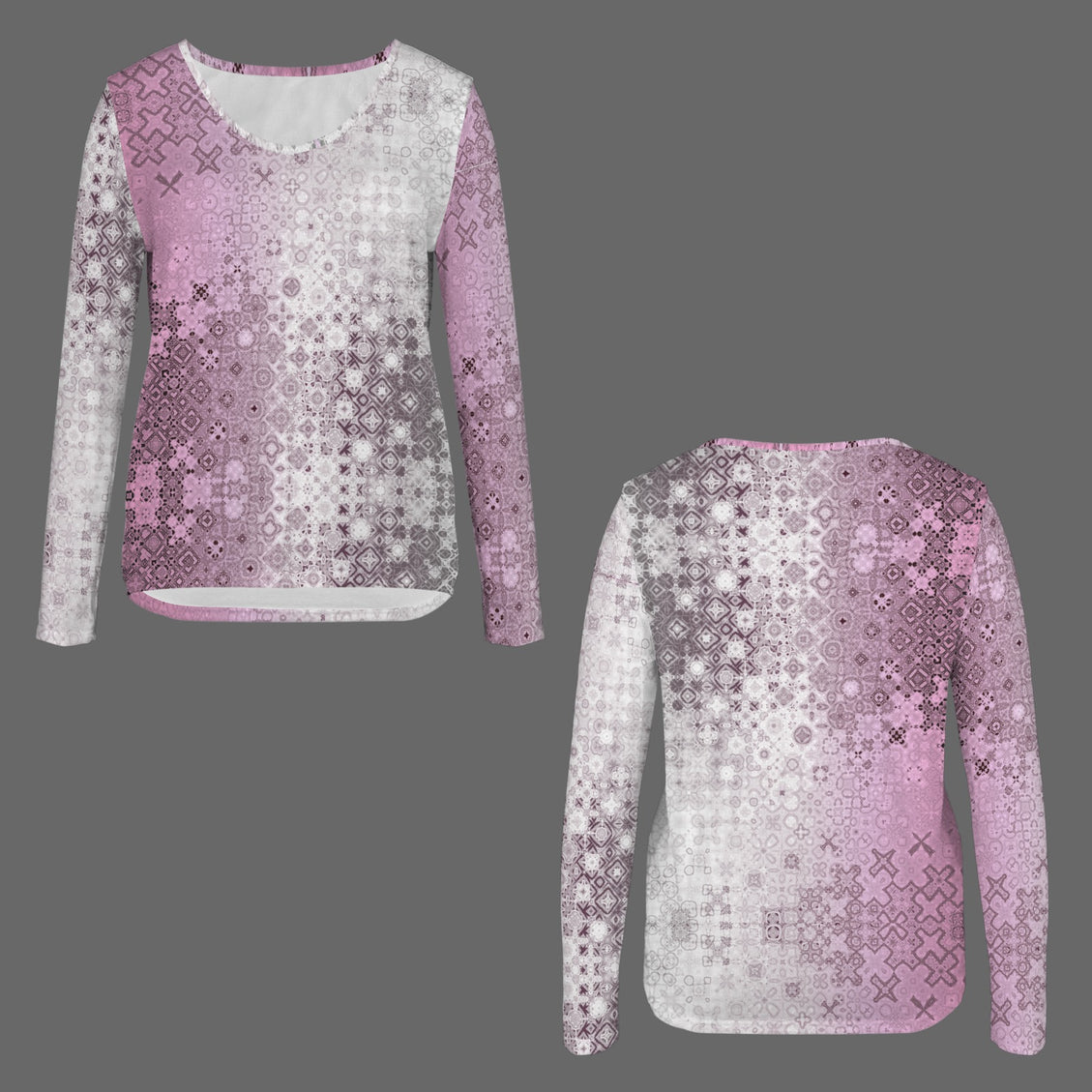 V Neck Long Sleeve Sweater Pink Glass Ombre