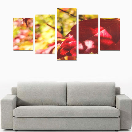 Fall Leaves Red and Gold 5 Piece Wall Art Canvas