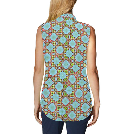 Bow Tie V Neck Sleeveless Blouse Buffalo Berries Blue