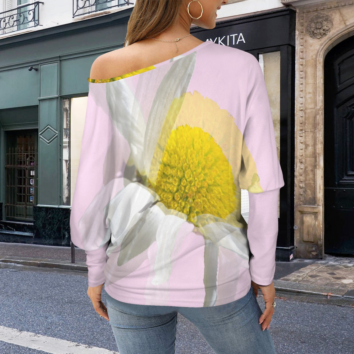 Batwing Long Sleeve Sweater Daisy Watercolor Pink