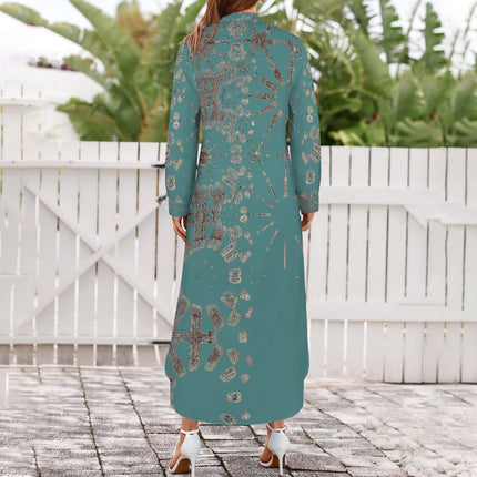 Long Sleeve Shirt Dress Copper and Teal Graphic