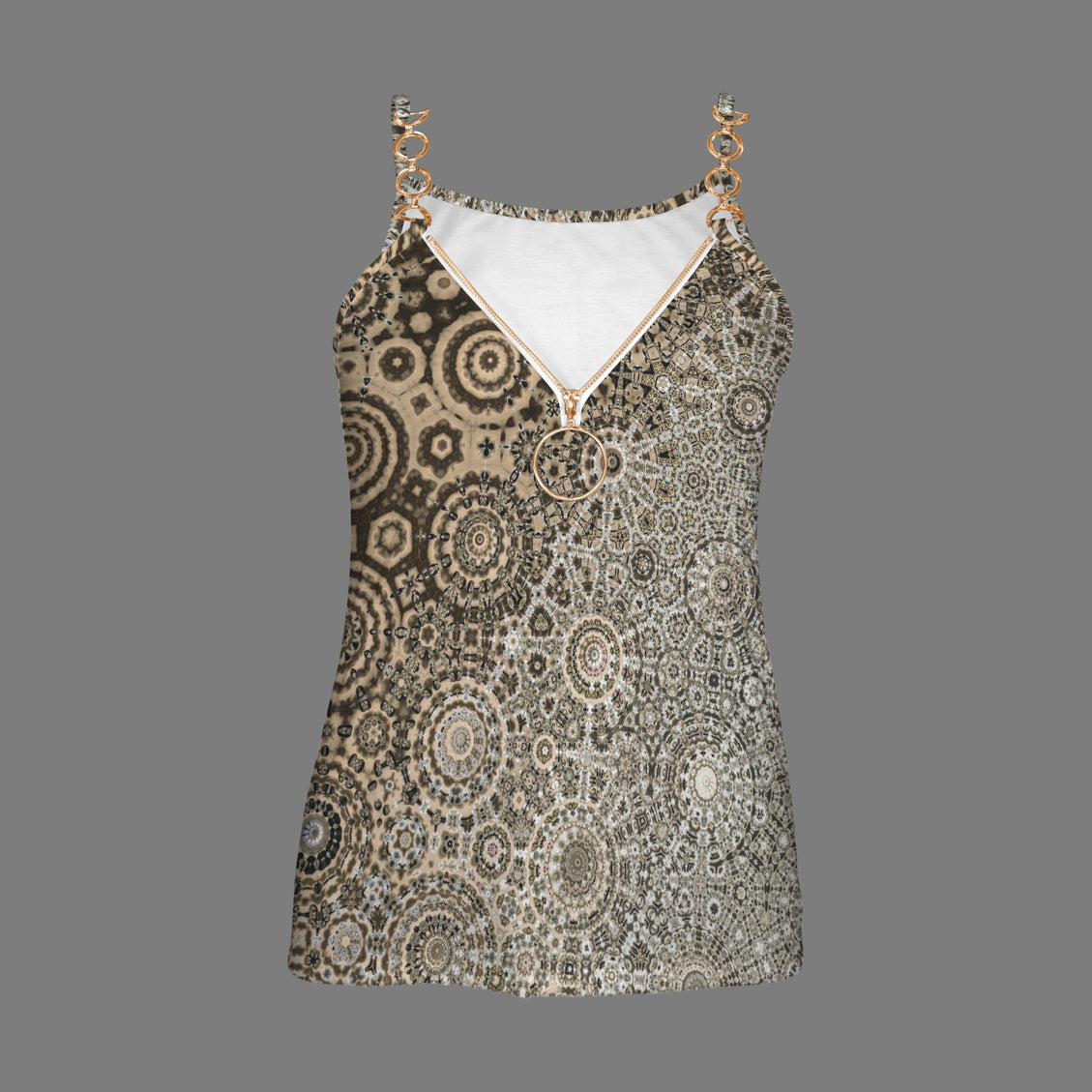 V Neck Chain Tank Top Shimmering Feathers