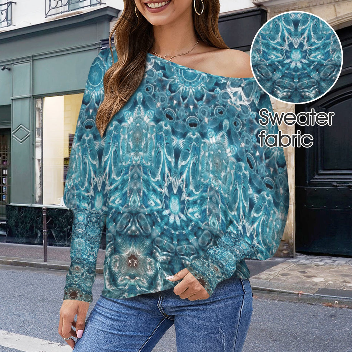 Batwing Long Sleeve Top Blue Glass