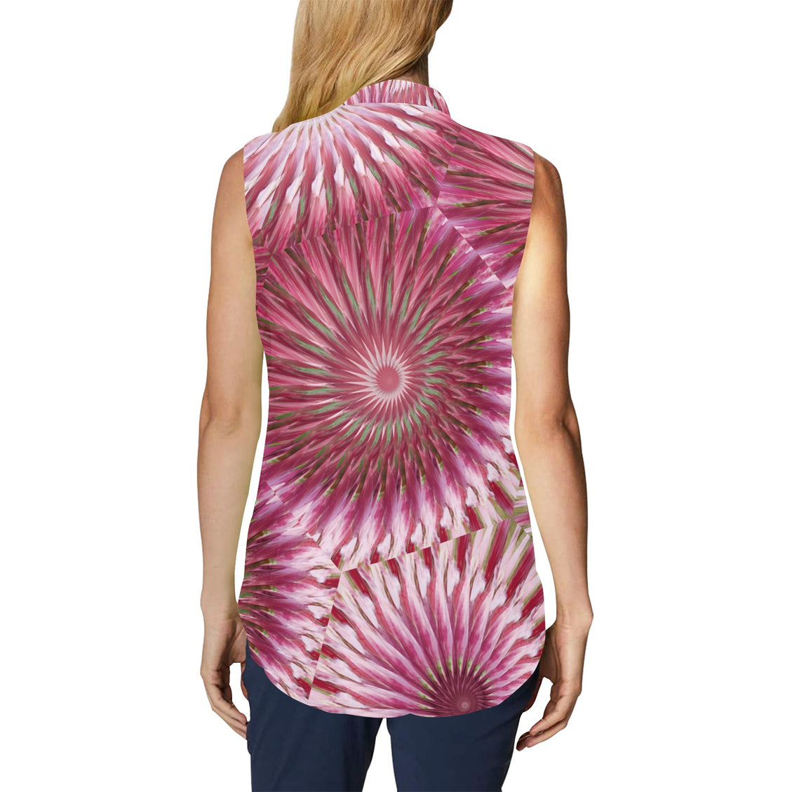 Bow Tie V Neck Sleeveless Blouse Milkweed Swirl Geometric