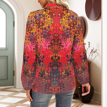 Long Sleeved Ruffled Blouse Red Multi Mosaic