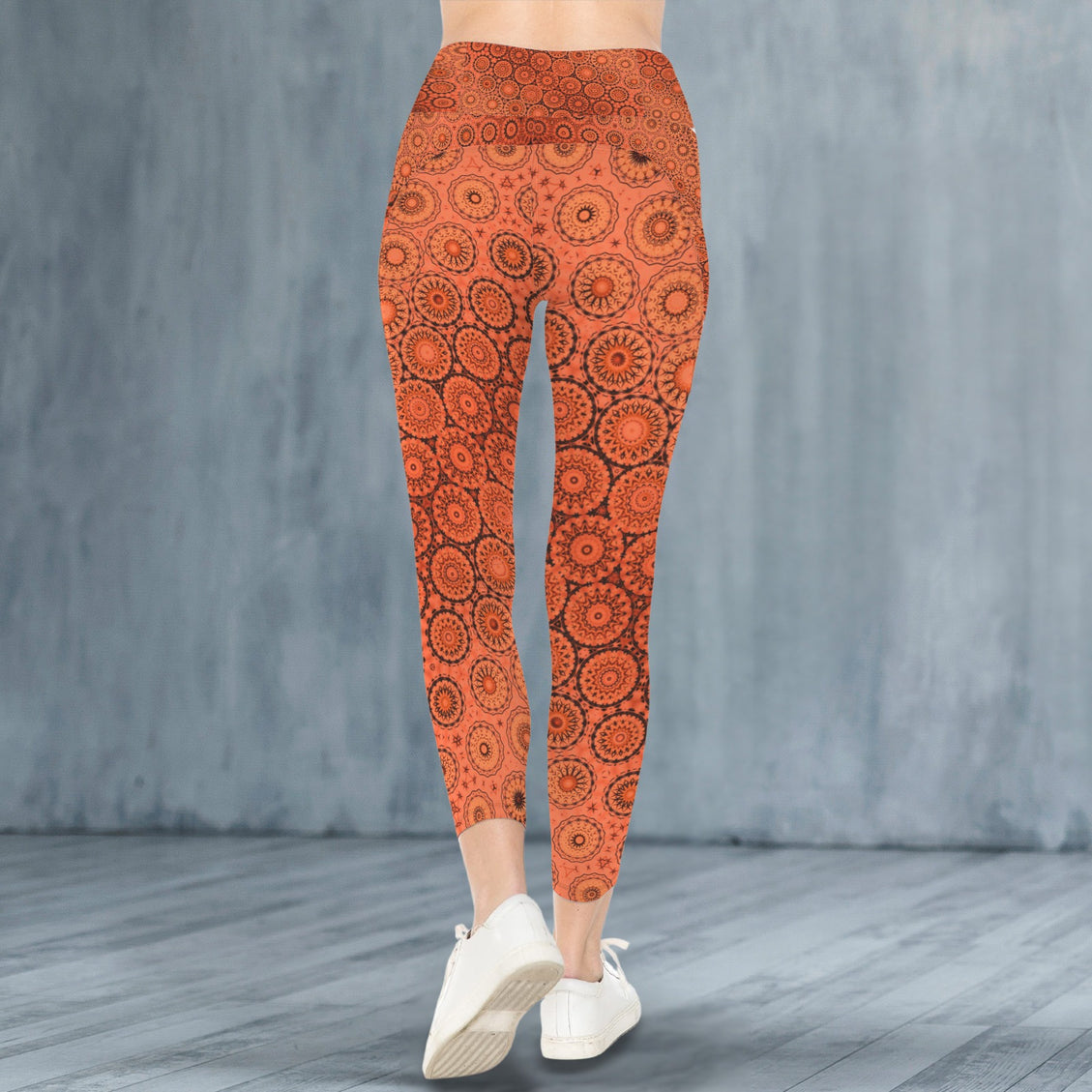 High Waist Pockets Yoga Leggings Orange Sunset