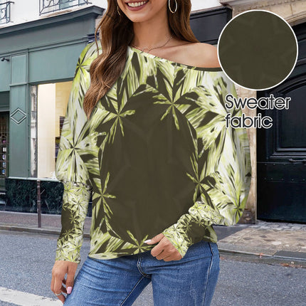 Batwing Long Sleeve Top Green Glass on Black