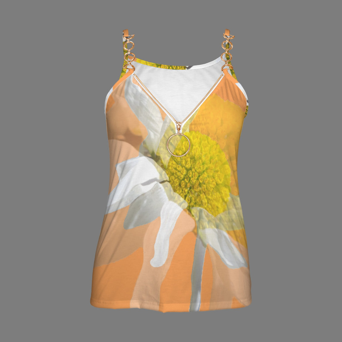 V Neck Chain Cami Daisy Watercolor Tangerine