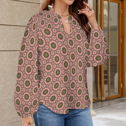 V Neck Long Sleeve Blouse Carnival Tile Coral