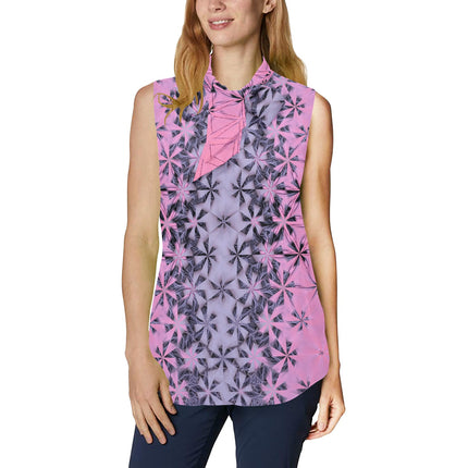 Bow Tie V Neck Sleeveless Blouse Summerville Sunset Pink and Lavendar