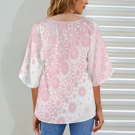 Draped Neck Blouse Pink Sunflower Graphic