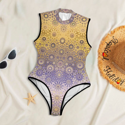 One Piece Back Zip Paddlesuit Gold and Lavendar Ombre