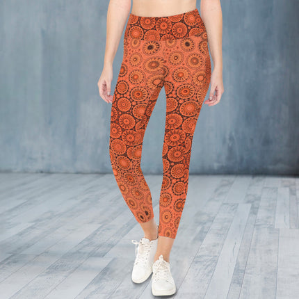 High Waist Pockets Yoga Leggings Orange Sunset