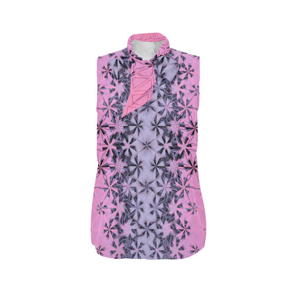 Bow Tie V Neck Sleeveless Blouse Summerville Sunset Pink and Lavendar