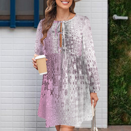 Long Sleeve Tie Front Tunic Pink Glass Ombre