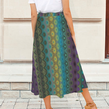 Tie Waist Wrap Skirt Peacock Feathers