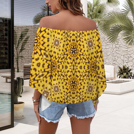 Off Shoulder Trumpet Sleeve Blouse Butterfly