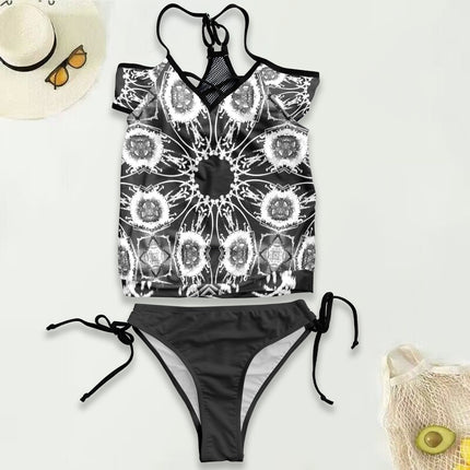 Mesh Back Tankini Frosty Reeds Black and White