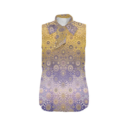 Bow Tie V Neck Sleeveless Blouse Lavendar and Gold Ombre