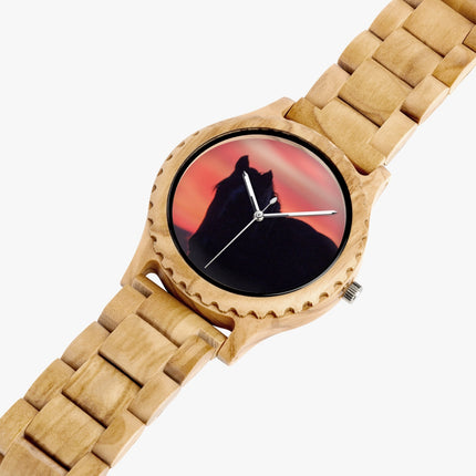 Wooden Watch Italian Olive Horse Sunrise Orange