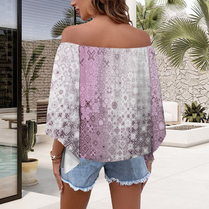 Off Shoulder Trumpet Sleeve Blouse Pink Glass Ombre