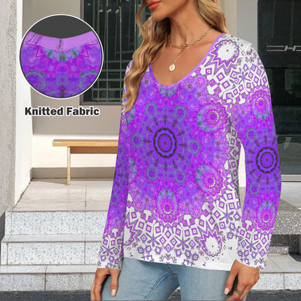 Long Sleeve V Neck Top Bergamot Medallion