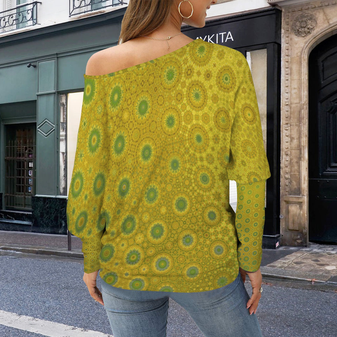 Batwing Long Sleeve Sweater Green & Gold Reflections