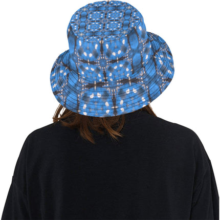 Bucket Hat Unisex Frosty Trees Blue Tartan Plaid