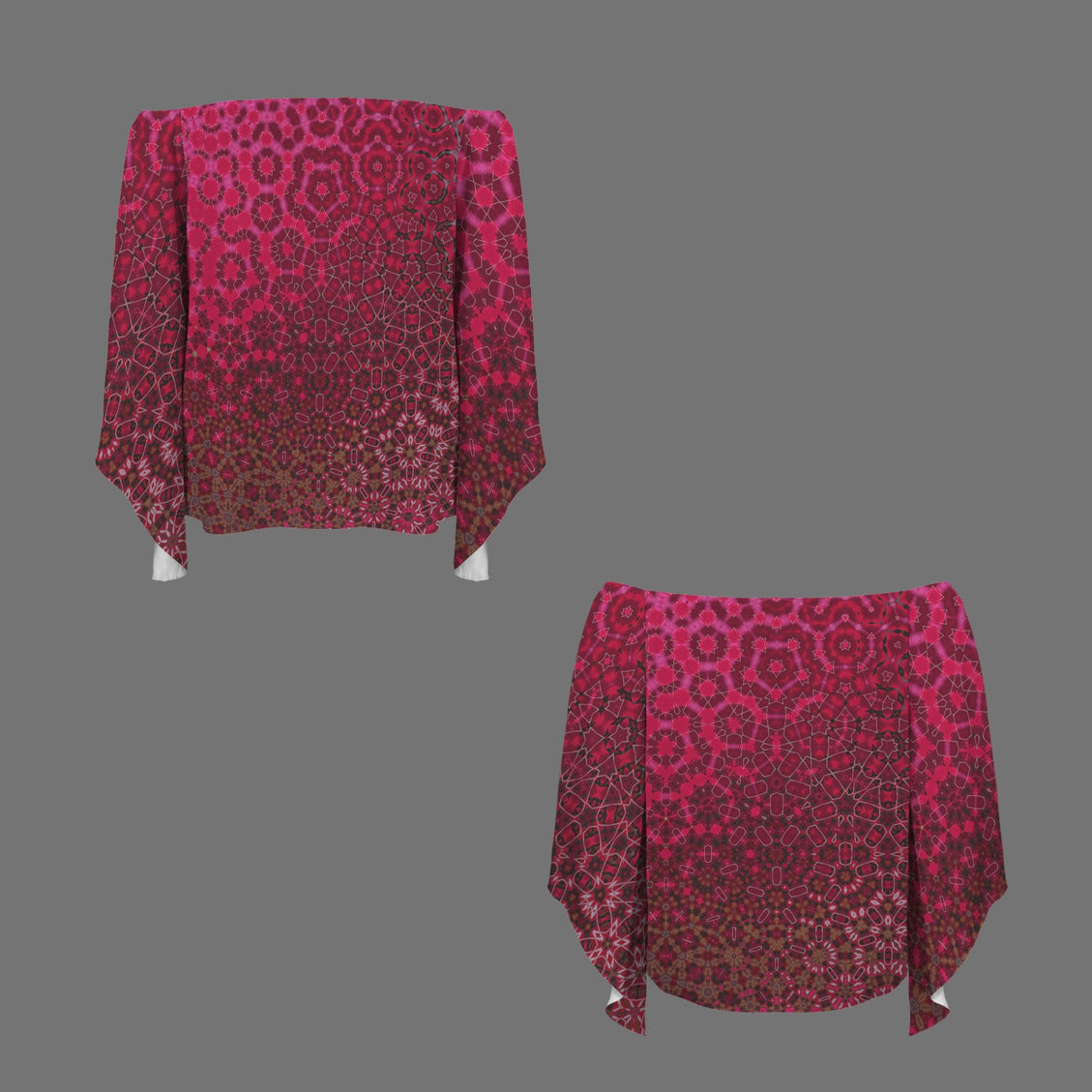 Off Shoulder Trumpet Sleeve Blouse Red Leaves Abstract