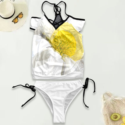 Mesh Back Tankini Daisy Watercolor Gray